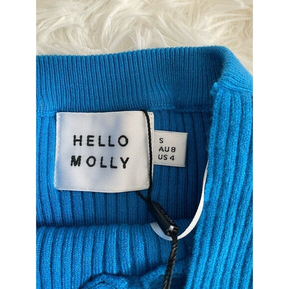 Hello Molly Womans Small Blue Ribbed Halter Bodycon Side Slit Dress NEW W/TAGS - Picture 5 of 10
